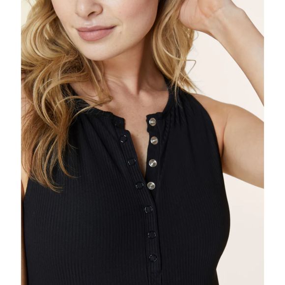 Andie Swimwear The Malibu One Piece Ribbed Black Choose Size Snap Front Neckline - Picture 4 of 6
